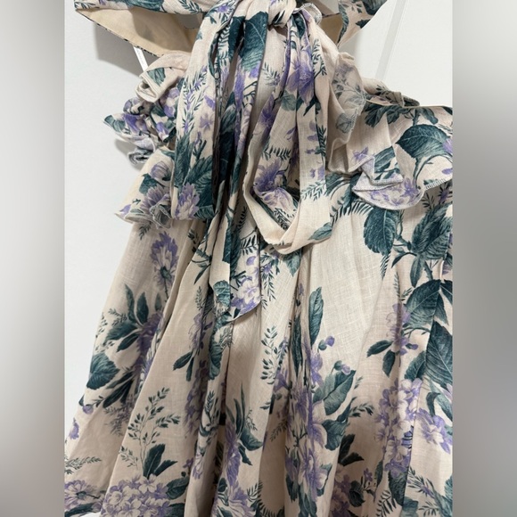 Zimmermann Cassia Mini Dress Hydrangea Floral Linen Cut-Out Size 1 US 4 - Picture 4 of 12